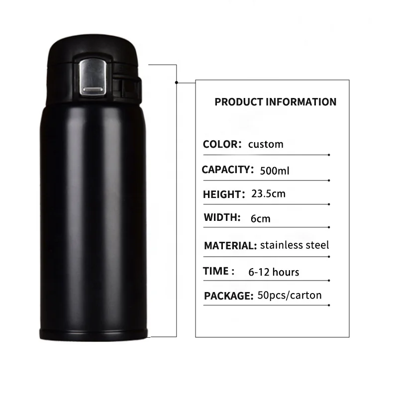 Customize 500ml White Nordic Smart Thermal Water Bottle Stainless Steel Vacuum Flask