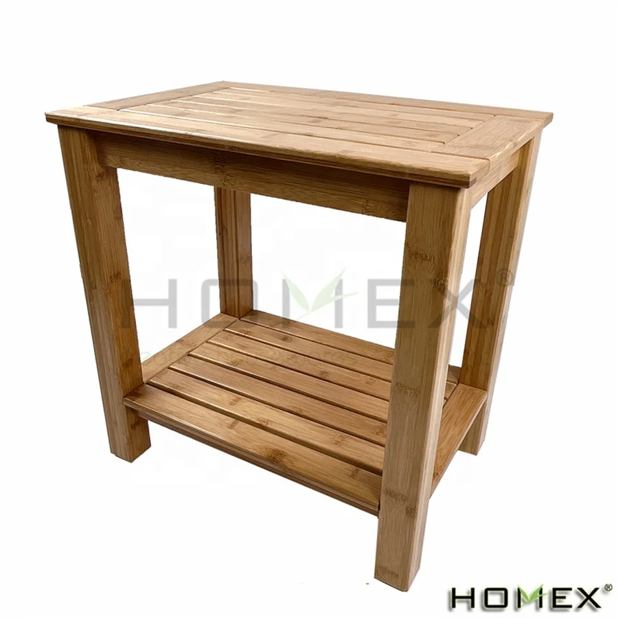 2-Tier Bamboo Shower Bench Spa Stool with Storage Shelf for Inside Shower Legs Shaving Bath Seat