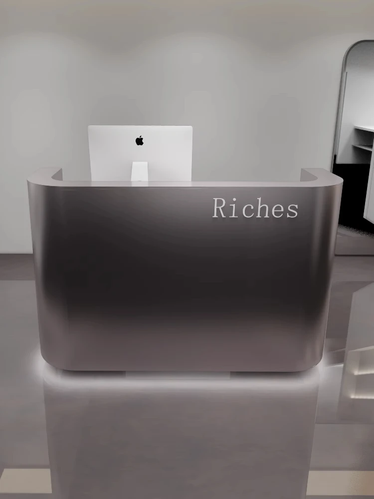 Modern 2024 fashion Spa Salon Counter Hotel Salon Furniture Pink gold  Reception Desk With Led Light