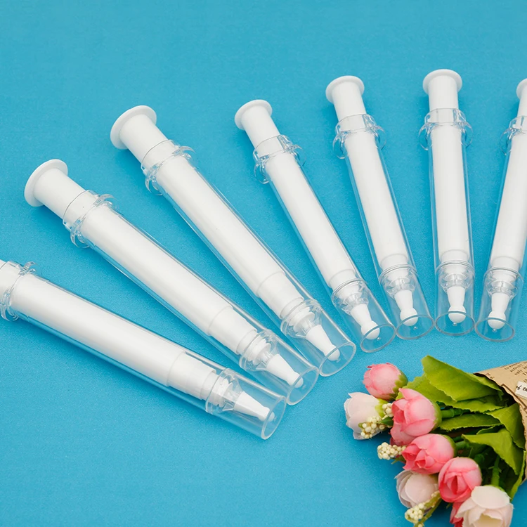 Custom 5ml 10ml 20ml silk screen printing empty plastic cosmetic airless syringe bottles