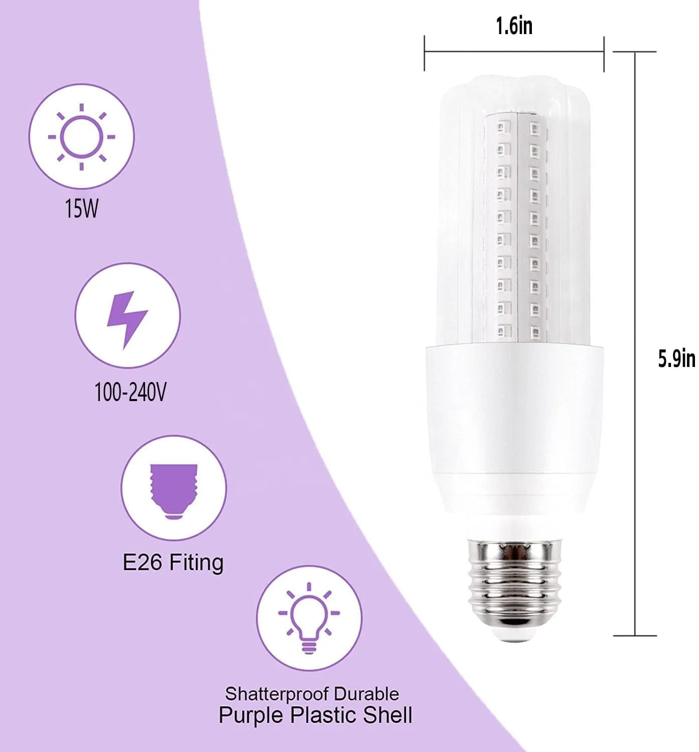Energy Saving 120V 220V UV Wavelength 395-400nm Glow in The Dark 12W 15W LED UV Black Light Bulb
