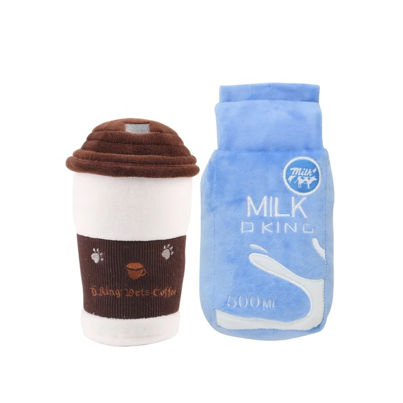 
food shape dog chewing plush toy : squeaky coffee cup shape toy for pet 