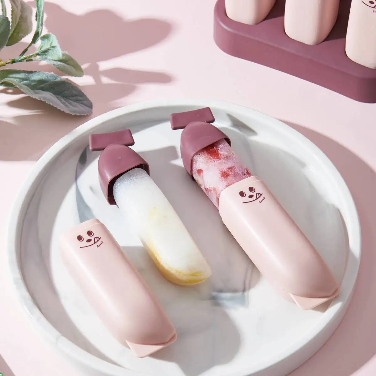 Plastic Strawbwer Circular Standing Pop Frozen Pack Filling Baby Cube Lolly Moulds Moulding Popsicle Tray Molds For Ice Cream