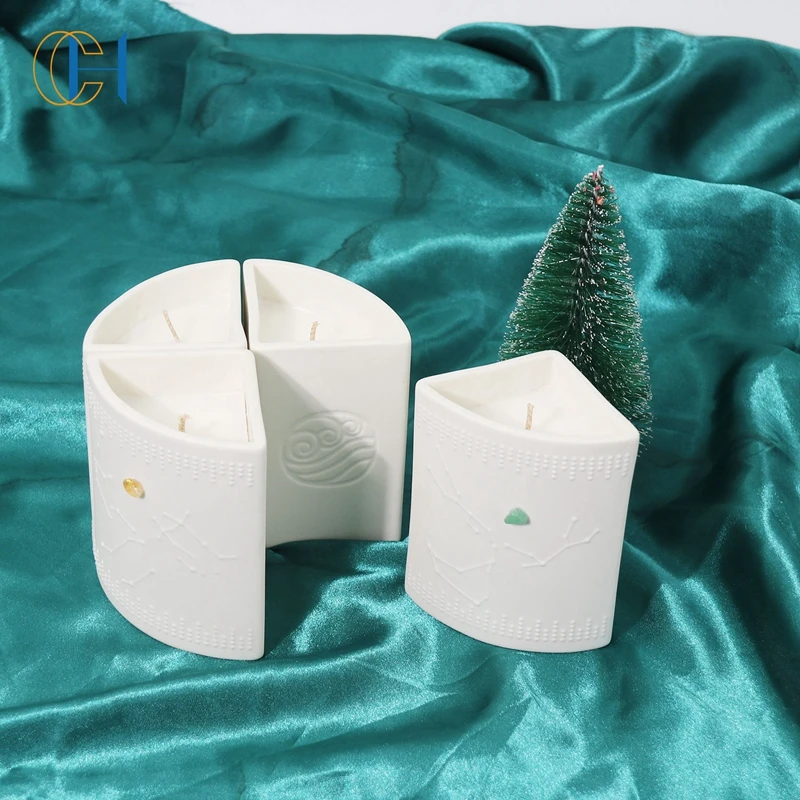 Eco-Friendly Ceramic Jar Natural Scented Soy Candles Luxury Private Label  Zodiac Pattern Crystal Candle