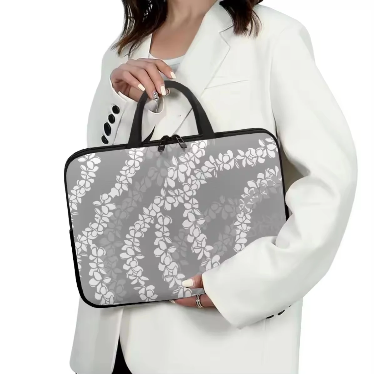 Cheap Woman Handbags Multi Size Neoprene Laptop Bag Customized Puakenikeni Lei Lavender Printed Laptop Bag Handbag