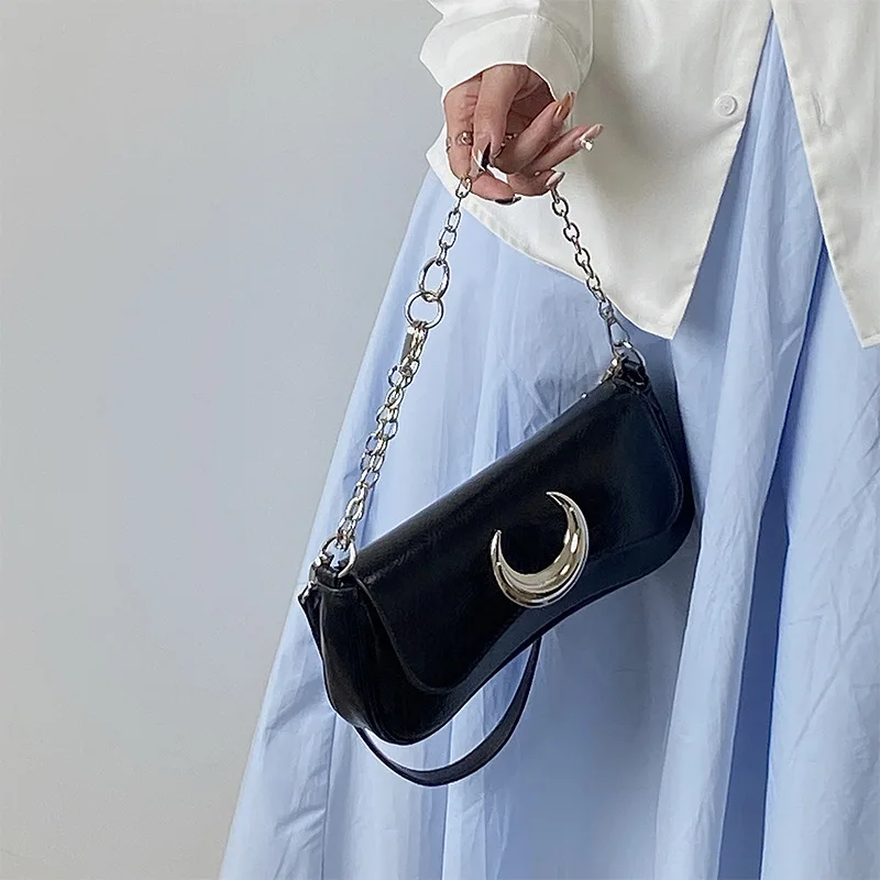 E3159 Niche Y2k Cool Style Trendy Women Punk Bag With Chain Rock Fashion Girls Handbag Pu Leather Shoulder Crossbody Bag