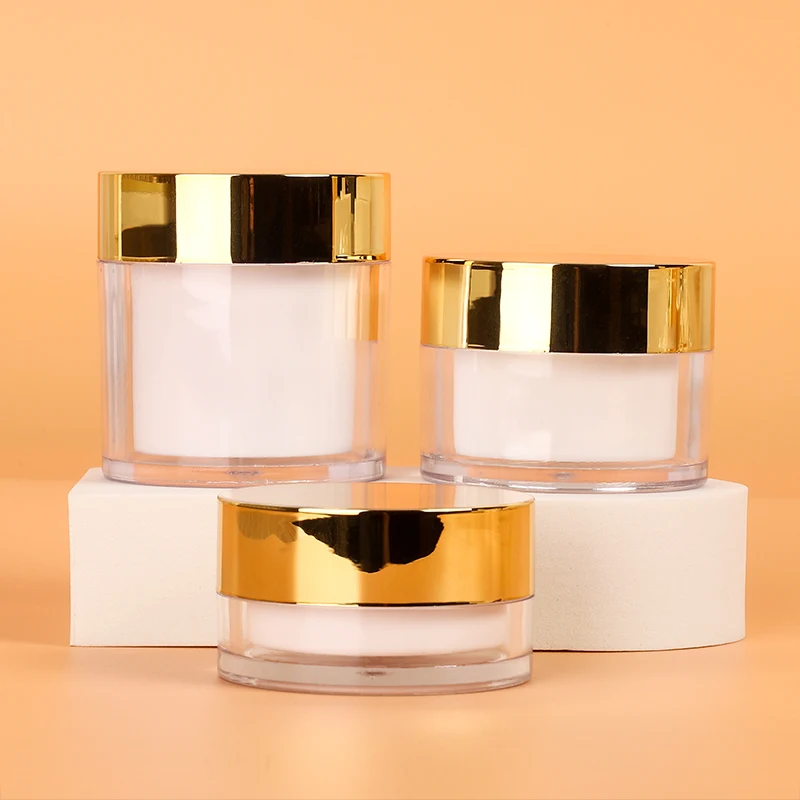 Eco-Friendly Skincare Plastic Packaging 20g 30g 50g Double Wall Cosmetic Face Cream Plastic Jars With Gold Lids