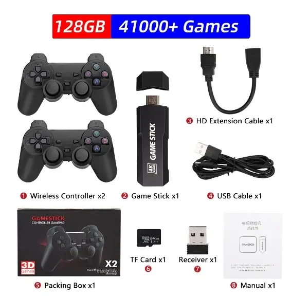 New X2 Plus Game Stick 4K Retro Video Game Console 2.4G Wireless Controller HD-Out 30000 Games For PSP/N64/PS1