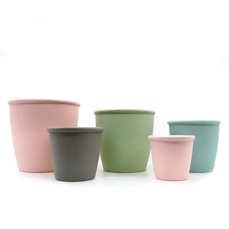 Round Thick Mouth Home Plastic Colorful Artificial Plant Flower Pots Planters Indoor