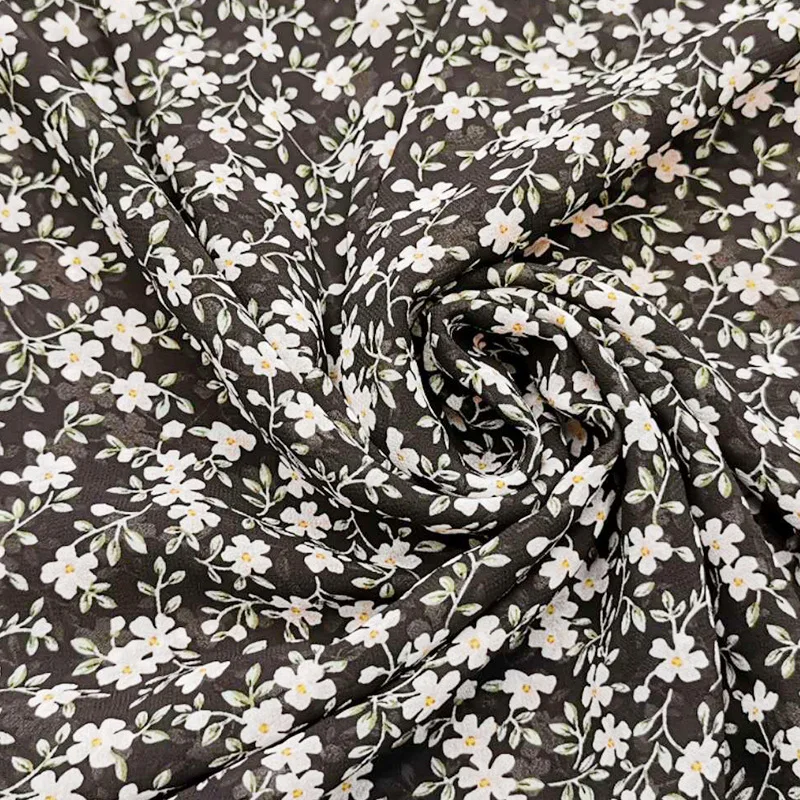 wholesale custom polyester small floral pearl chiffon printed fabric for silk scarf casual shirt