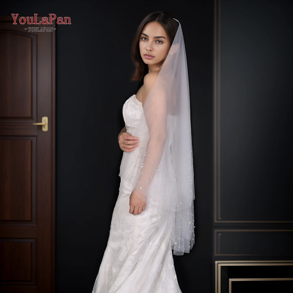 YouLaPan V171 Elegant Pearl Edge Veil Multiple Size Luxury Wedding Cathedral Veil with Hair Comb Bridal Blush Veil