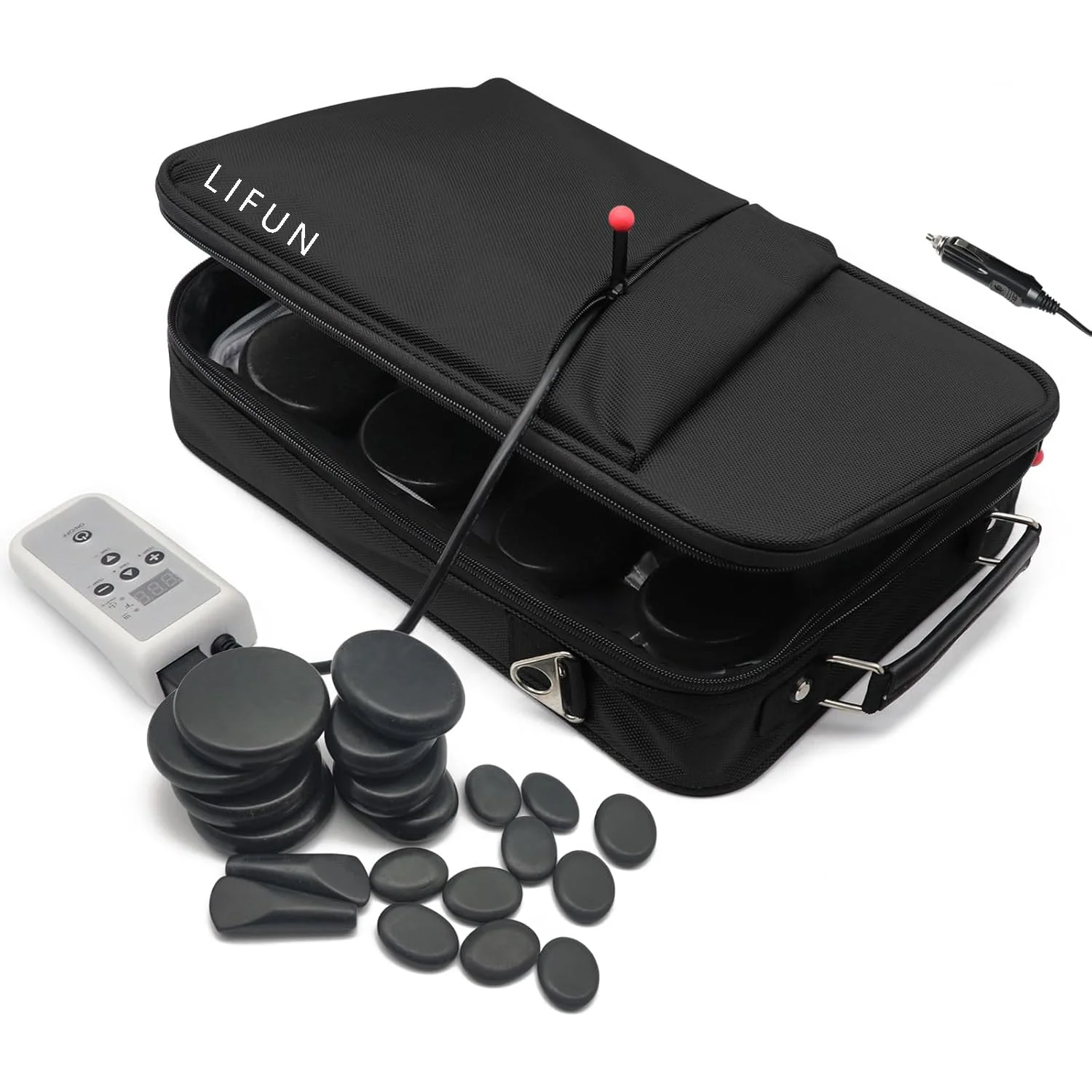 Portable Massage Stone Warmer Set, 20 Pcs Basalt Hot Stones with Heater Kit