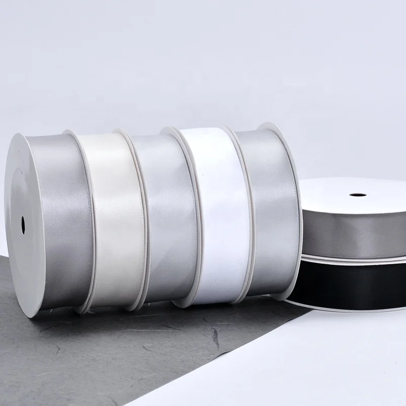 Yama ribbon stock black white grey series 1 inch 25mm width double face satin ribbon roll 12 rolls/carton