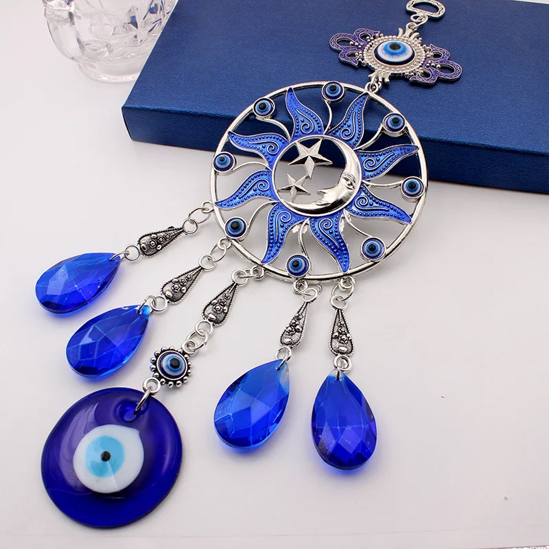 Handcrafted colorful feather lucky turquoise pendant beaded fairy lamp moonlit dream catcher
