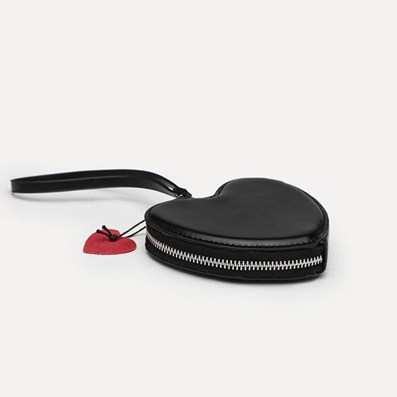 Hot Sale Vegan Smooth Leather Heart Shape Coin Purse Mini Cute Wallet With Wristlet Zipper Coin Purse for Lady
