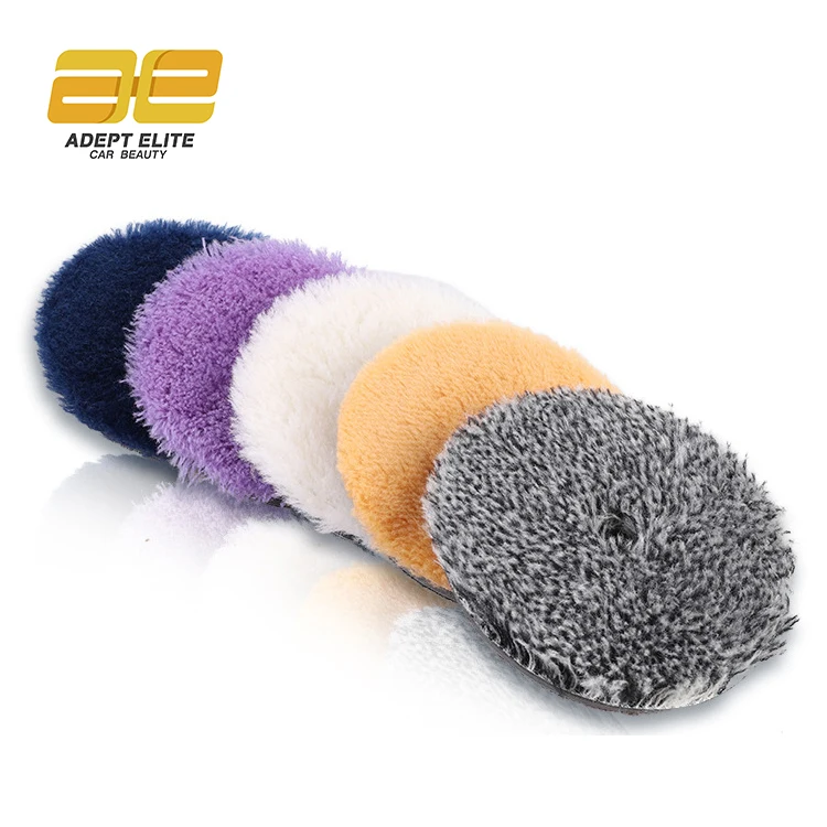 Japanese Style Long Hair 5Inch 6Inch 7Inch Self-adhesive Wool Buffing Pad Car Polishing Wool Pad for RO DA Polisher
