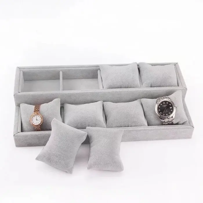 High Quality Elegant Luxury Velvet Jewelry Bracelet Bangle Watch Tray Pillow Cushion Three Layers Watch Leather Display