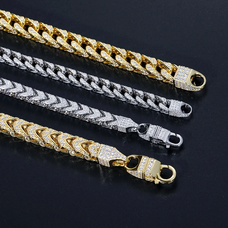 High Quality Hip Hop Jewelry 6mm 8mm 14K Gold Plated 925 Sterling Silver VVS Moissanite Diamond Iced Out Franco Chain Necklace