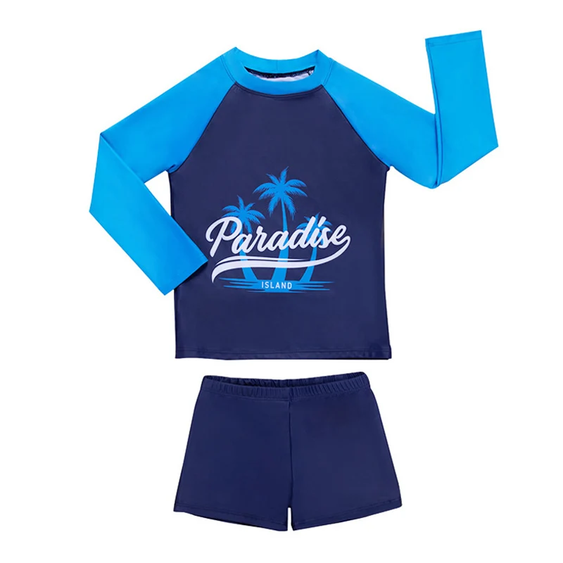 2 Piece Swimwear Boys Sun Protection Cartoon Swimsuits Kids Long Sleeve Clothes For Swimming
