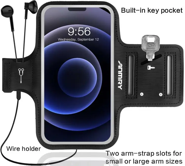 Phone Armband Cell Phone Running Armband with Key Holder Strap Phone Holder for Running Walking for iPhone 15 Pro Max