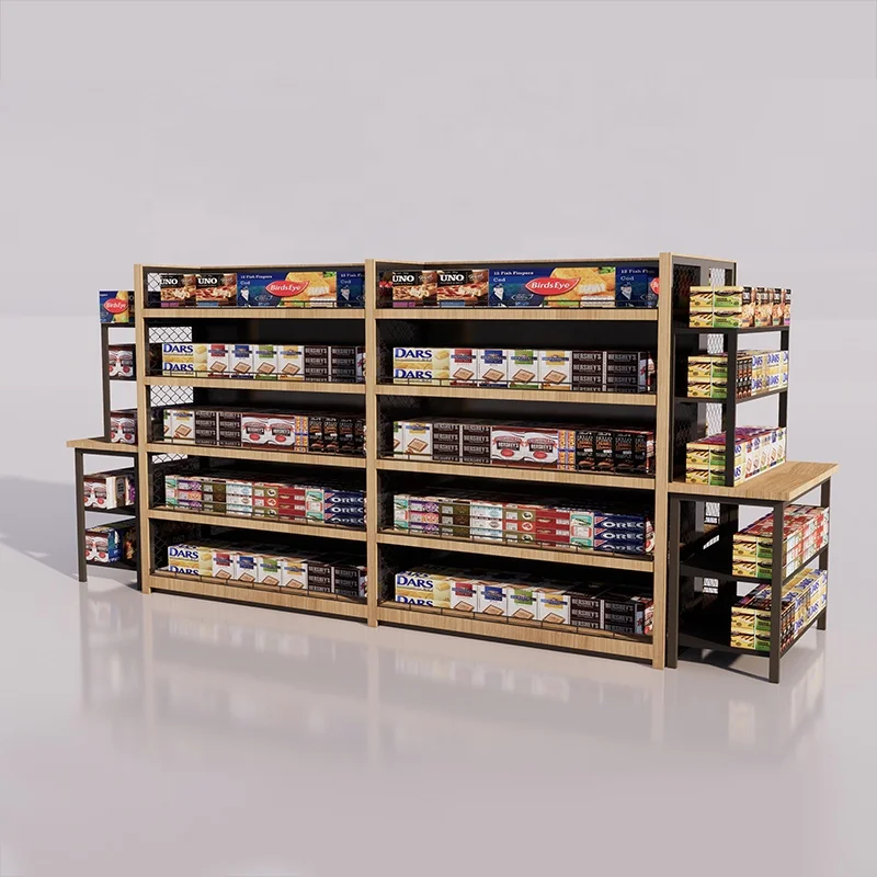Cigarette Shelf Supermarket Display Stand Customized Grocery Store Wooden Supermarkets Shelves