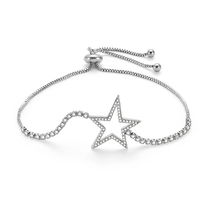 Chinese factory stainless steel star zircon bracelet pentagram bangles beautiful chain bracelet for girls for sale