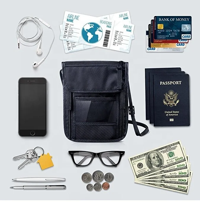 Custom Light Weight Nylon Crossbody Neck Pouch Bag Neck Stash RFID Blocking Shoulder Travel Body Wallet Passport Holder