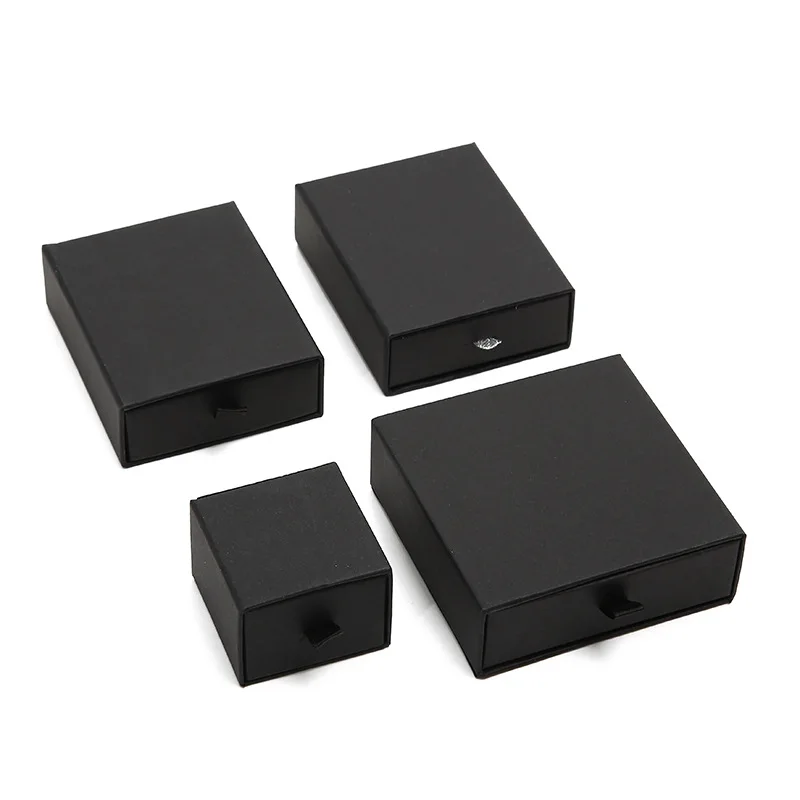 Custom Logo Cardboard Jewelry Gift Bag Necklace Drawing Box Package Black Drawer Paper Box With Foam For Jewellery Packaging Box