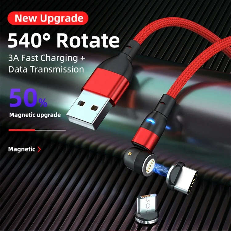 
Hot Selling 540 Degree Rotating 3A Fast Charge 3 in 1 Micro Magnetic USB Charging Data Cable For iphone 