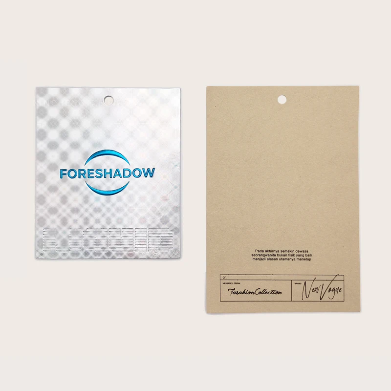 Newly designed silver denim label brand custom logo printing thickened paper card clothing hanging label clothing hanging label