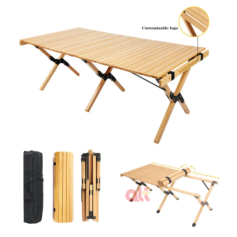 big size collapsible hunting hiking outdoor picnic dinner table high quality easy folding camping wood roll table
