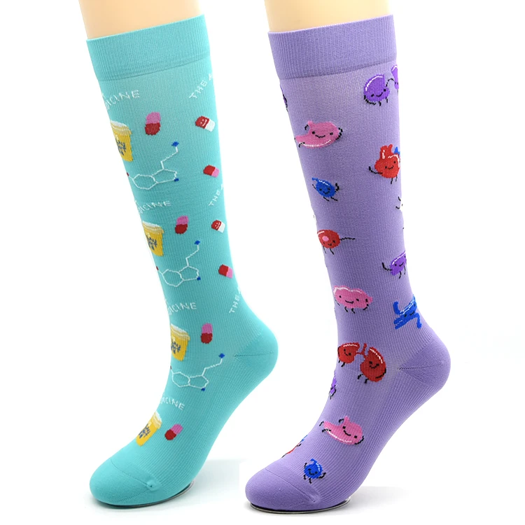 Knee High Compression Sport Socks Custom Private Label Unisex  Cycling 15-20 mmhg Knee High Fun Running Athletic  For Women Men