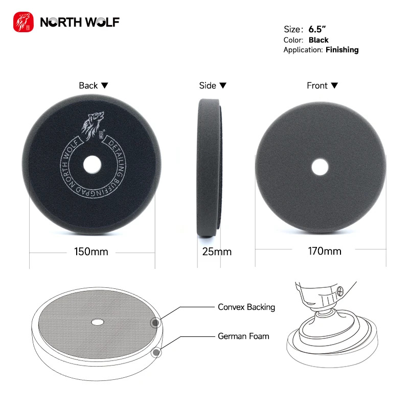 North Wolf 6Inch Finishing Foam Pad Car Detailing Sponge Car Polisher Waxing Pad