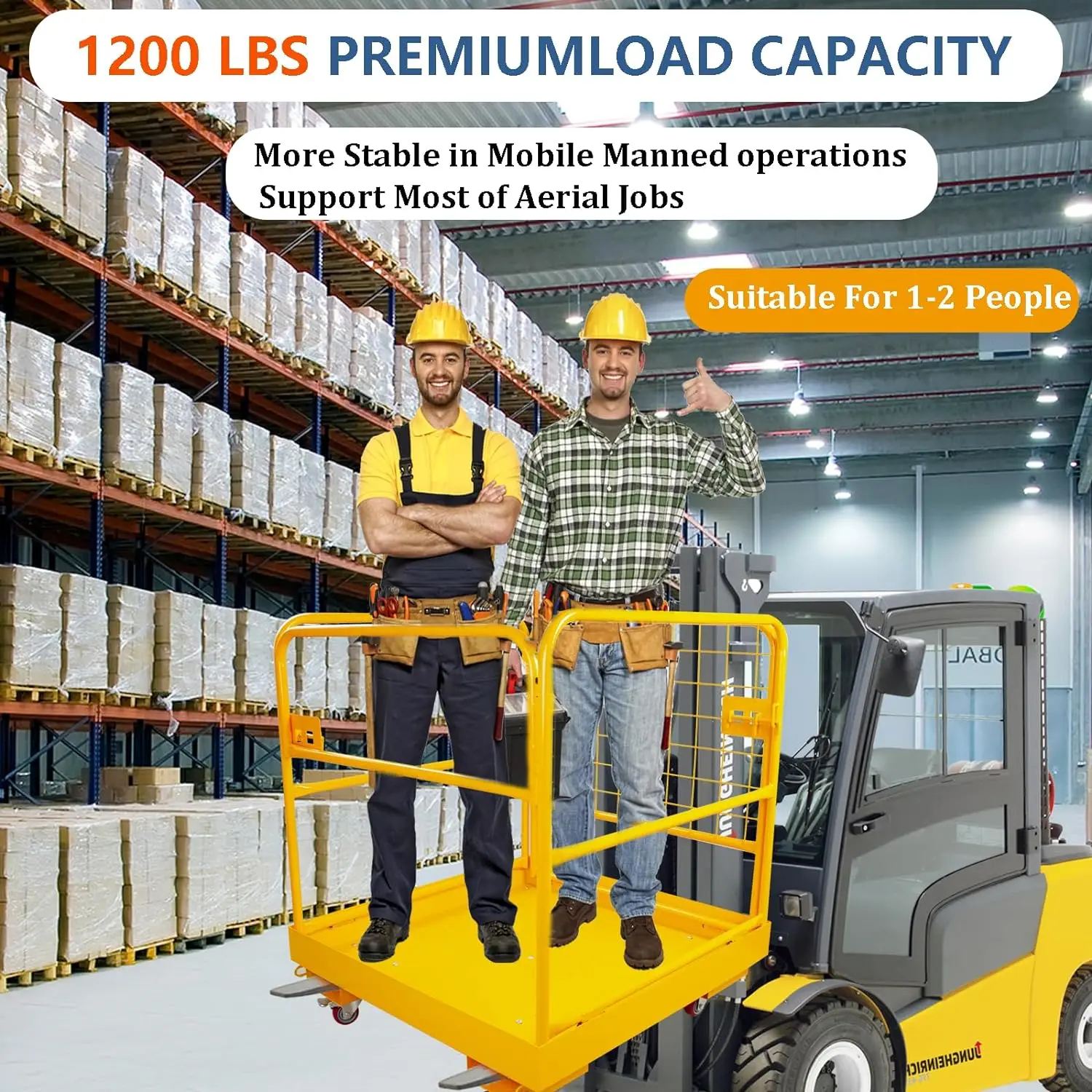Forklift Safety Cage Heavy Duty Forklift Basket 1200LBS Capacity with 4 Wheels Forklift cage Work Platform