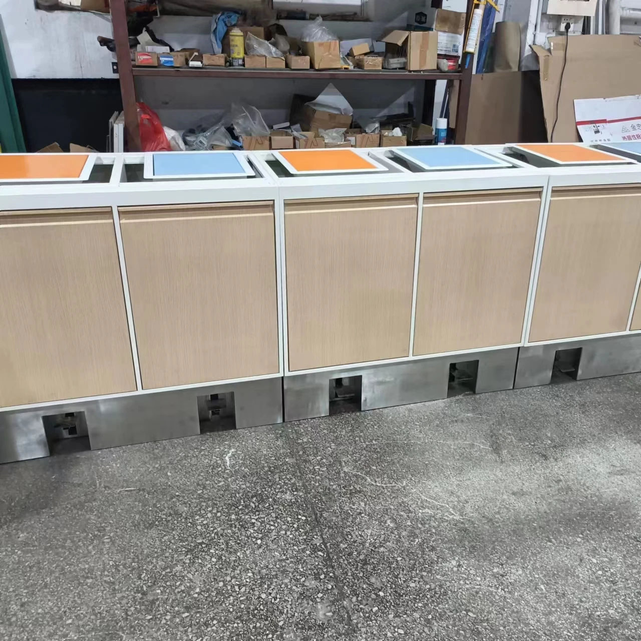 Custom store display furniture decoration trash cabinet pharmacy showcase for clinic medicine