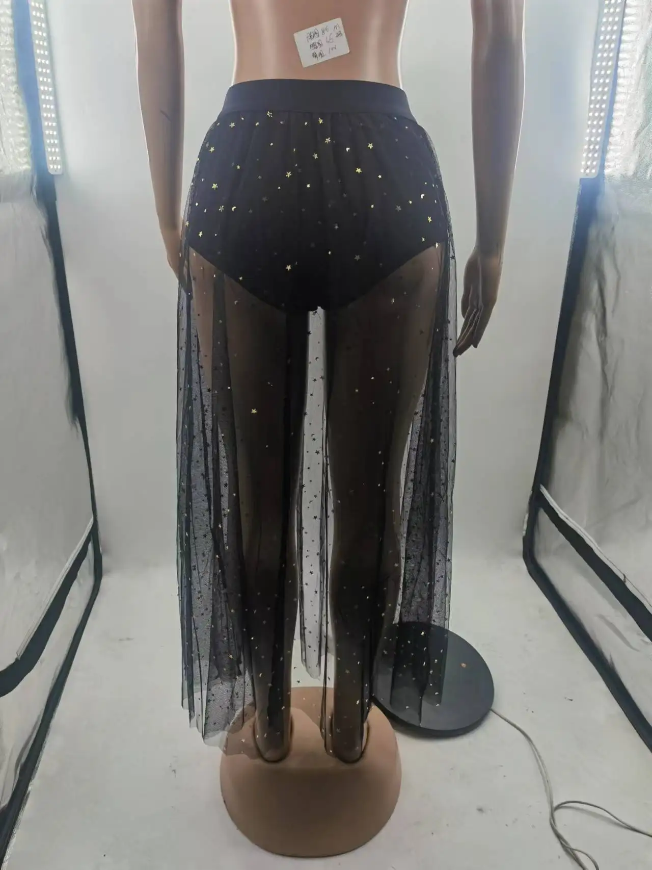 New design summer sexy club wear 2022 shiny Pack Hip lace high waisted girls long pleated mesh tulle skirt with panties