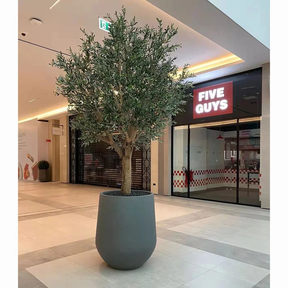 Lifelike Artificial Plant For Restaurants Fiberglass Metal Artificial Bonsai Tree Faux 8 ft Olive Tree