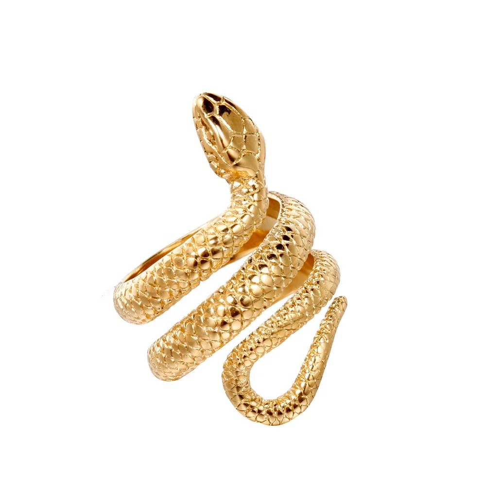VAF Bague Serpent En Couleuvre Acier Inoxydable Anillos De Serpientes Hombre Stainless Steel Gold Snake Shape Ring