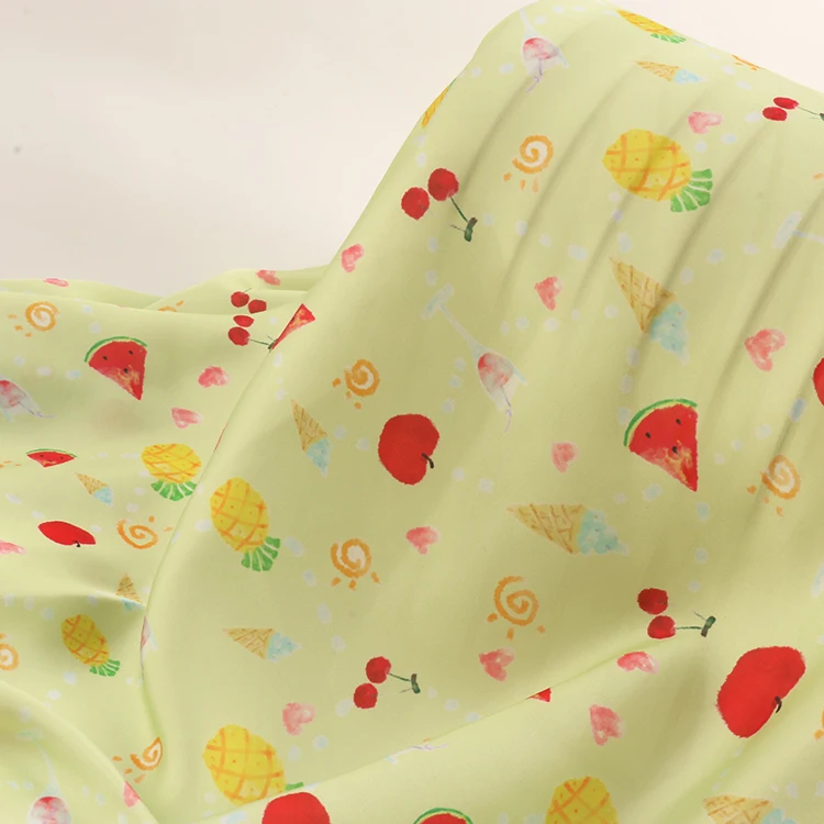 FEICHI 100%polyester thin apple fruit custom satin chiffon printed fabric for clothing