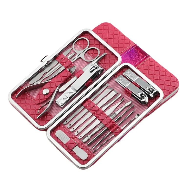 18 Pcs/Set Pro Full-function Manicure Tools Kit Pedicure Kit Nail Clipper File Face Care Foot Care Manicure Set with Travel Case