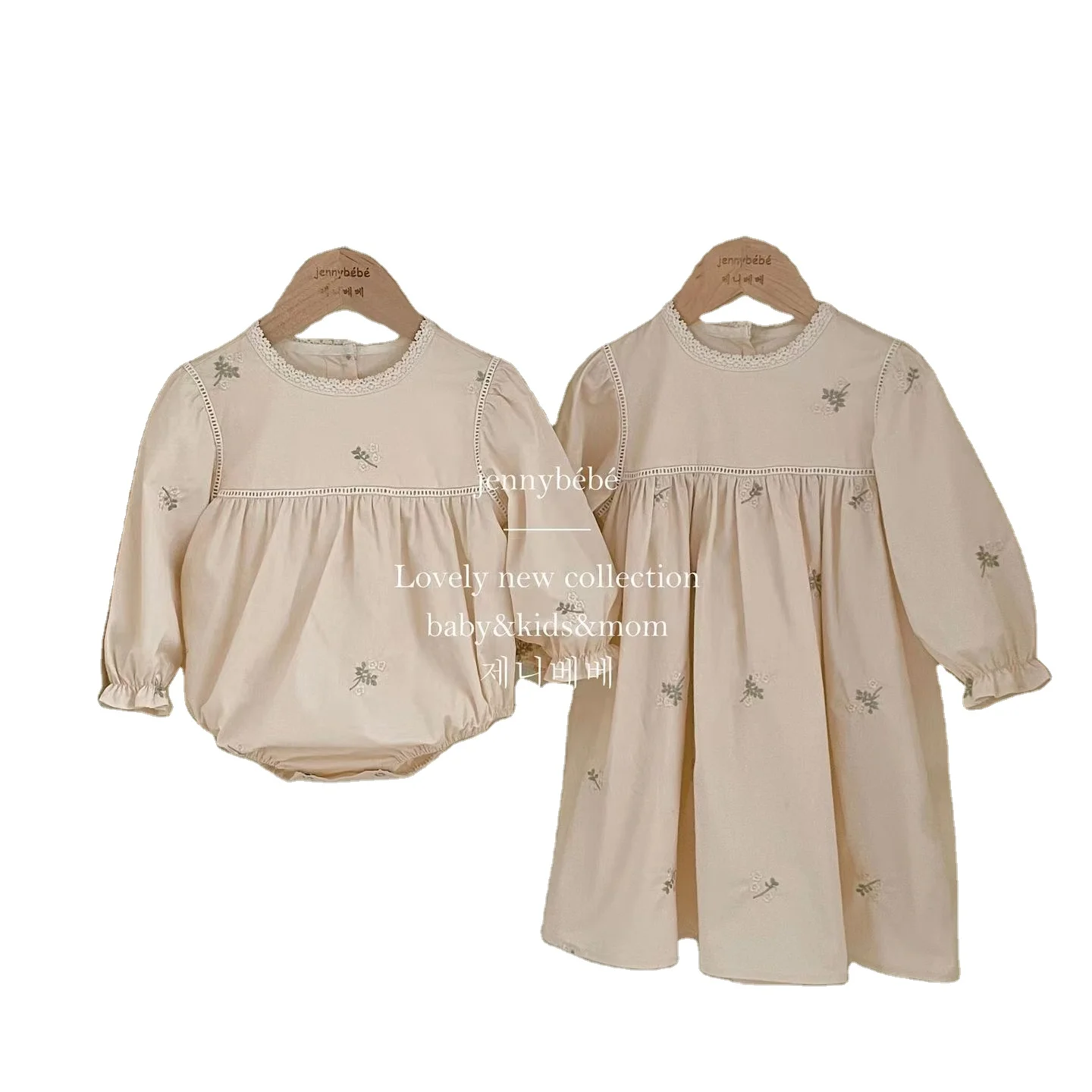 JNFS Customization Princess Dress Spring Lace Collar  Floral Embroidery Infant Romper Boutique Kids Dress Floral