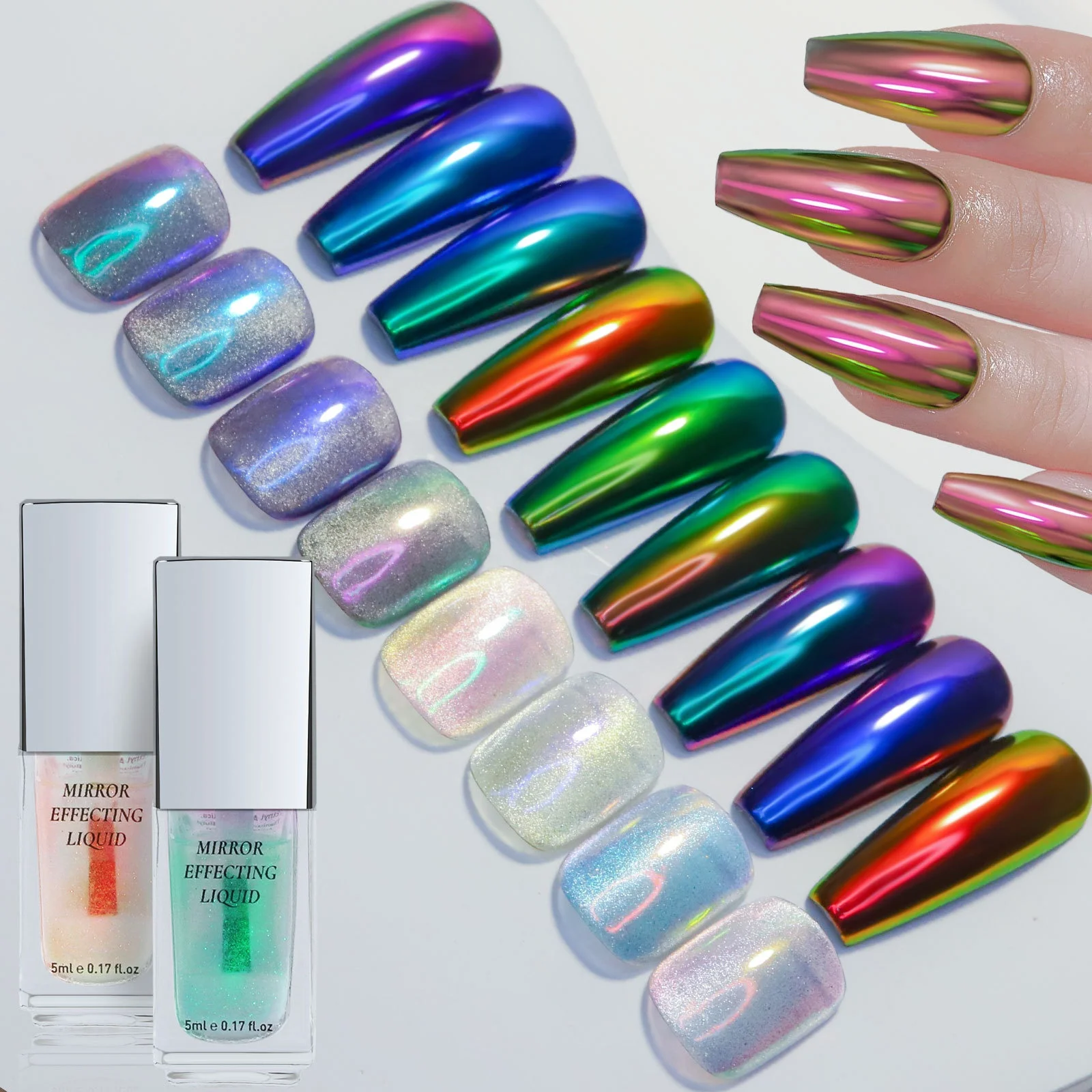 5ML Magic Chrome Liquid Aurora Mirror Chrome Powder Metallic Effect Gel Nail Polish Manicure Nail Art Rainbow Glitter Pigment