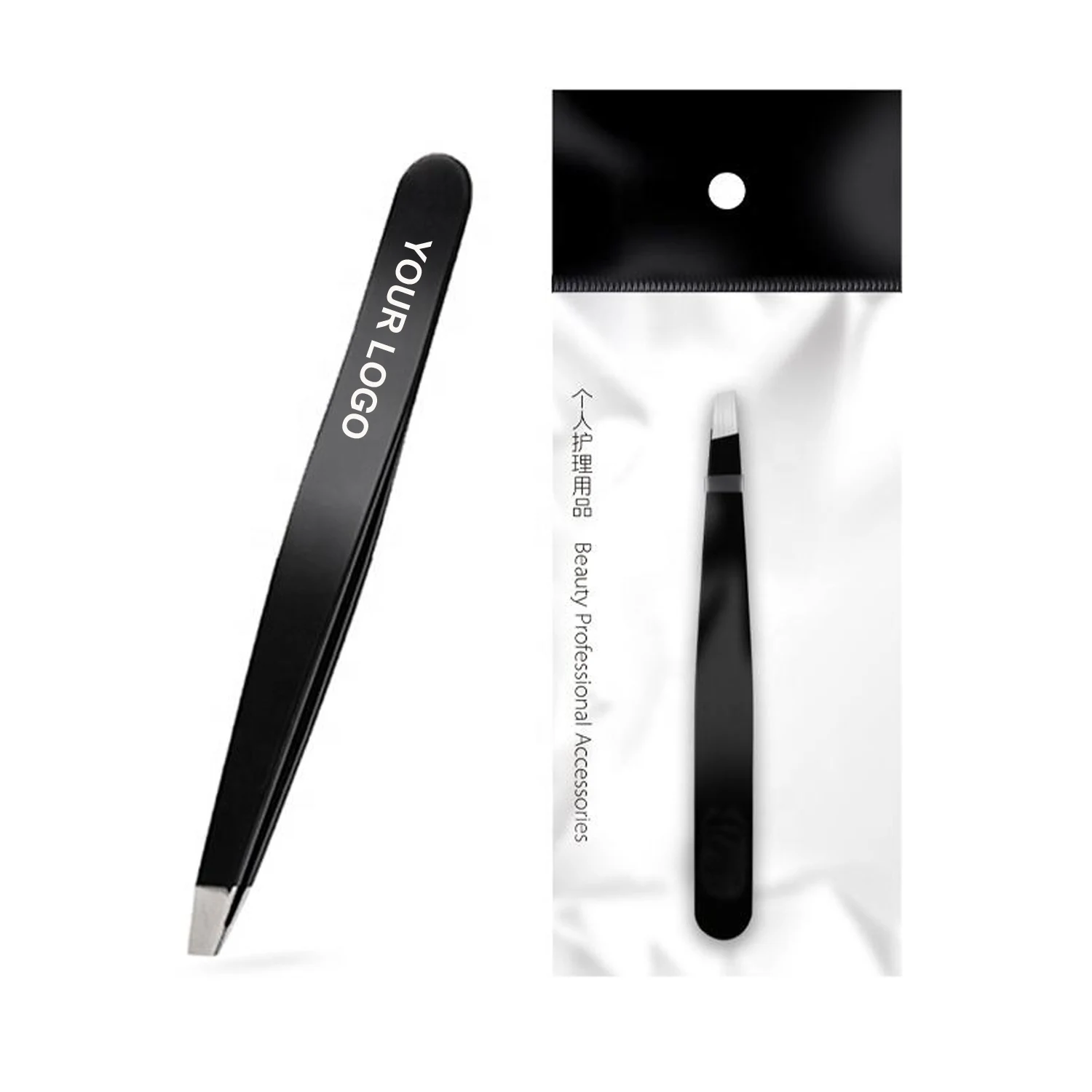 Mauri Customized Stainless Steel Anti-static Brow Tweezers Black Pink Gold Slanted Hair Removal Eyebrow Tweezers Private Label