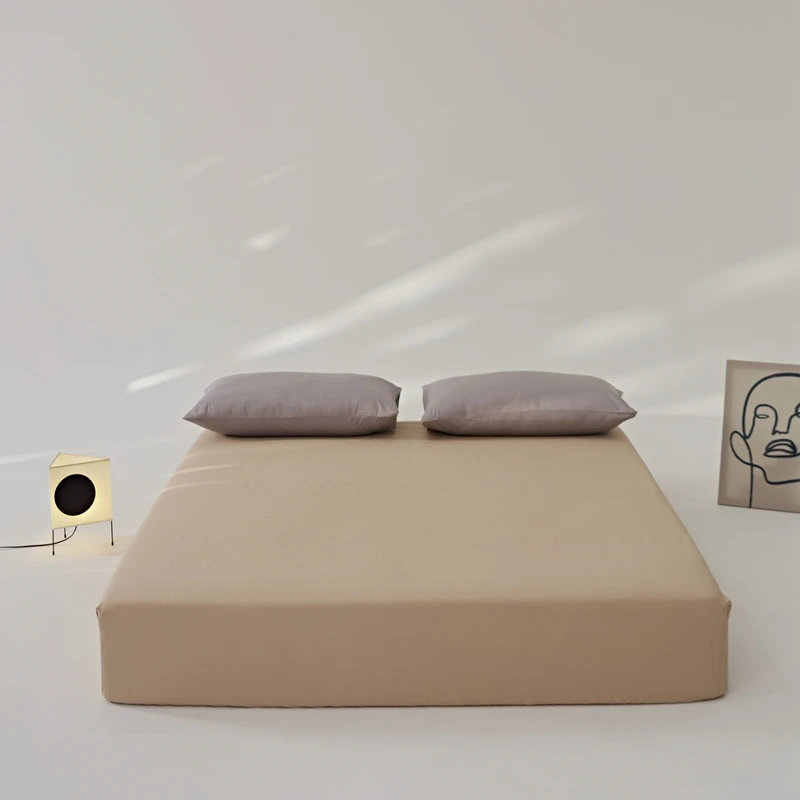 100% Cotton 40S Fitted Sheet Solid Bed Soft Mattress Cover Colorful 180*200 Lazy Style Home Textile 1PC Fitted Sheet Solid Brief