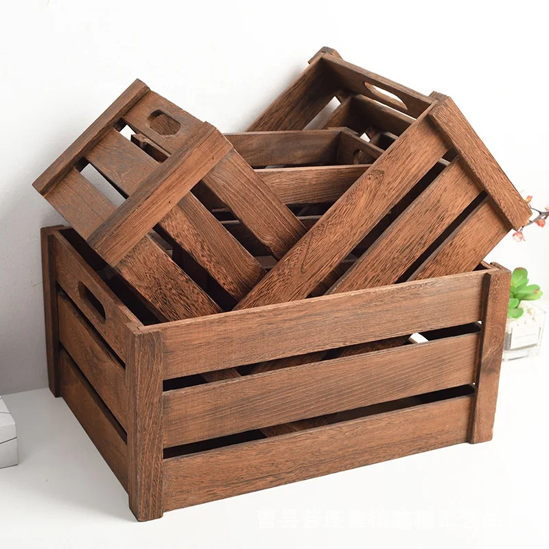 Custom made wooden storage basket storage box solid wood retro hollow-out household goods finishing box