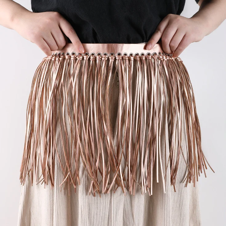Width 22 cm 30 cm PU leather tassel fringe lace double face knot fringes for fashion skirt garment accessory