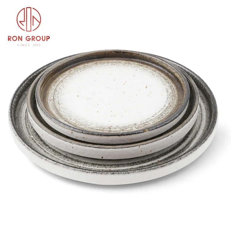 custom printed Round crockery flat wholesale hotel blue pink dining kitchen restaurant porcelain dinner ceramic plates dish set