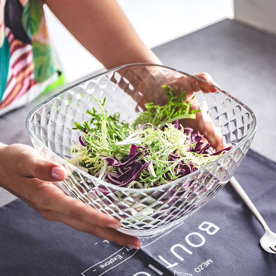 Hot Sale Cheap Lead Free Houseware Cheap Diamond Square Glass Salad Bowl