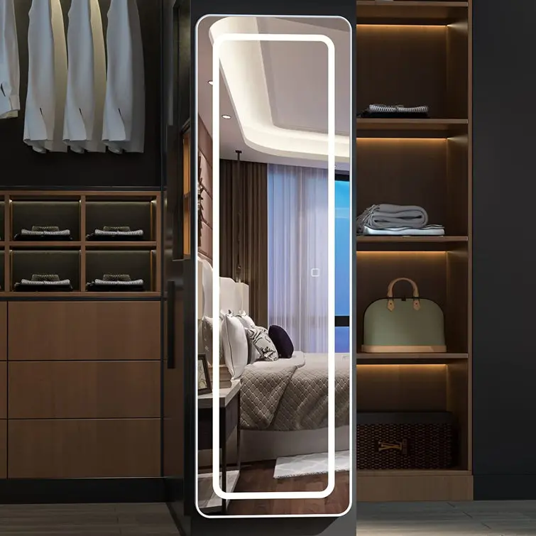 Led Lighted Aluminum Frame Smart Large Size Decorative Stand Up Body Dressing Floor Mirror Led Full Length Mirrors