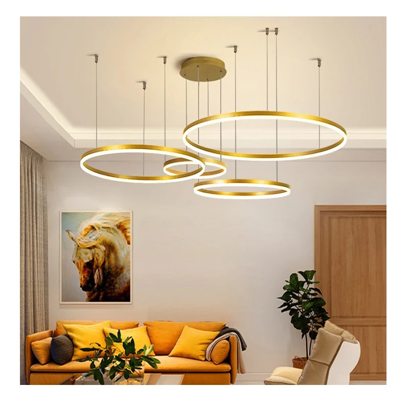 Modern Art 220v Lamps 3000K Lighting Fixtures Pendant Led Ring Style Iron Lamp Rust 3 CCT Chandelier Lamp for Dinning Room